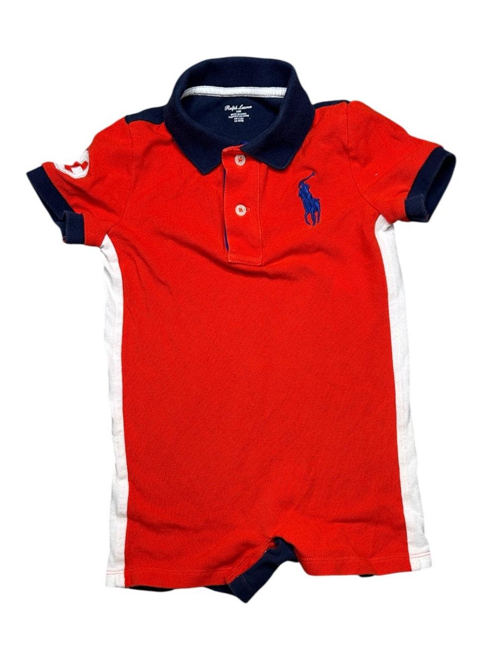 Ralph Lauren Baby Polo Romper Red Navy 24M